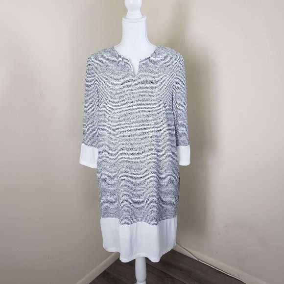 See U Soon Striped Split Neck Tunic Dress Large - Picture 1 of 11